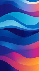 Blue background with colorful wave elements, flat vector style

