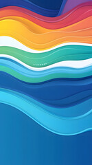 Blue background with colorful wave elements, flat vector style
