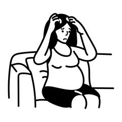Woman worried due to prenatal stress, doodle icon
