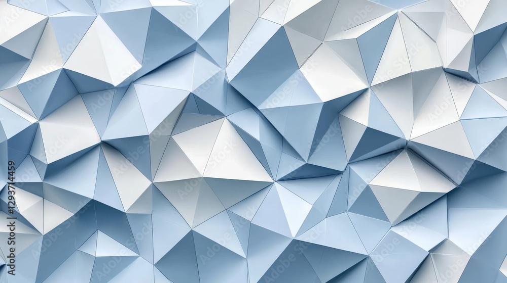 Poster abstract geometric background with blue and white triangular shapes creating depth and texture
