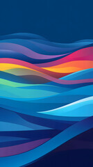 Blue background with colorful wave elements, flat vector style
