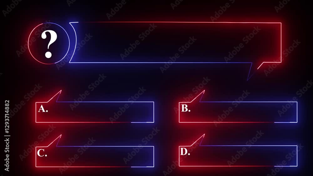 Aufkleber quiz neon line animation with option selection on black background ,quiz template challenge with opt