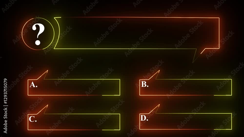 Aufkleber quiz neon line animation with option selection on black background ,quiz template challenge with opt