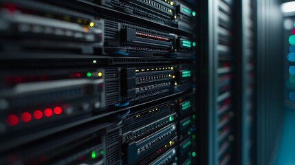 Obraz premium Modern Data Center Server Rack Technology Powerful Network Infrastructure Digital Technology Advanced Server Room Equipment High Performance Computing