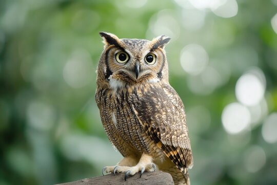 A close-up view of an owl perched on a branch, looking alert