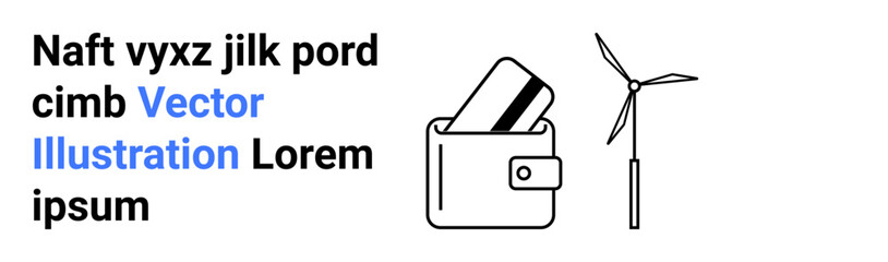 Wallet holding credit cards next to wind turbine. Ideal for finance, renewable energy, sustainability, green investment, eco-friendly innovations, technology in finance, modern banking. Landing page