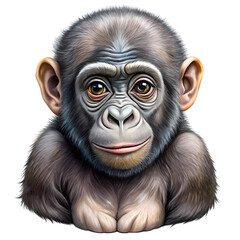 Obraz premium Adorable Baby Chimpanzee Portrait Digital Painting Wildlife Art Ape Fur Cute Gray Eyes Face Hair 