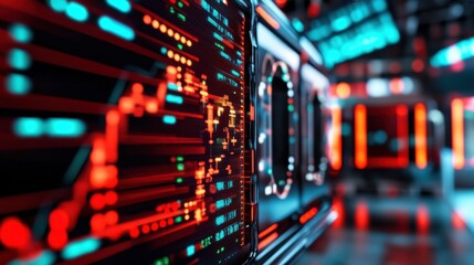 Technology business display, glowing financial data visualization, intelligent corporate monitoring system