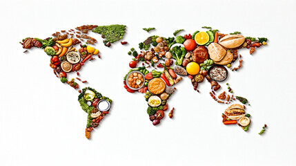 Culinary Delights From Around the World Showcased in a Vibrant Map Made of Food Items Representing Global Flavors
