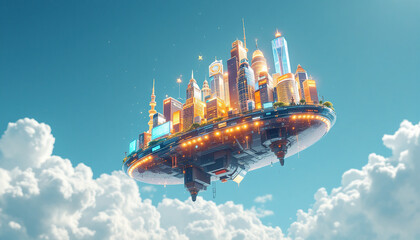 Obraz premium Floating City Island Digital Art Sci Fi Cityscape
