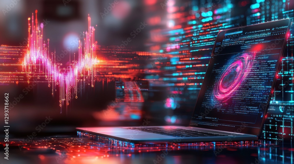 Poster futuristic digital data visualization with technological intelligence symbols and complex digital in