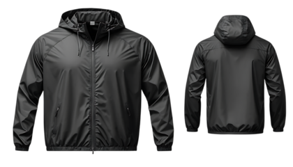Black windbreaker mock up, front and back view