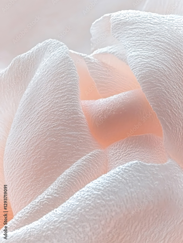 Poster textured fabric with soft peach hues, creating an abstract, gentle flow. the light catches the surfa
