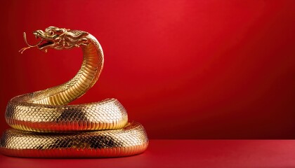 Obraz premium Opulent Chinese Lunar New Year Motif A Regal Red and Gold Snake Design, Radiantly Illuminating the Background with Elegance and Power, Invoking the Spirit of the Year of the Snake in Vibrant