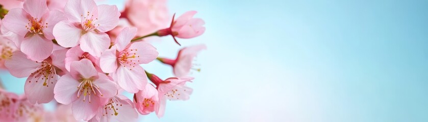 Obraz premium Delicate pink cherry blossoms glowing under dappled sunlight, soft dreamy pastel background.