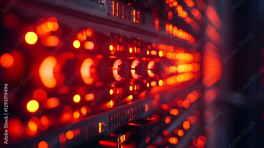 Poster abstract red technology background digital server lights network data center illuminated powerful te