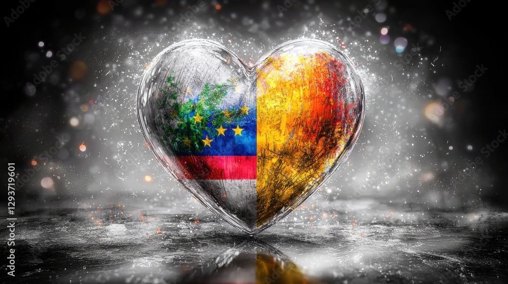 Aufkleber a vibrant heart shaped symbol representing love unity and diversity reflected in a surreal glowing a