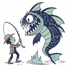  Giant fish monster in bold vector artwork, detailed and dynamic
