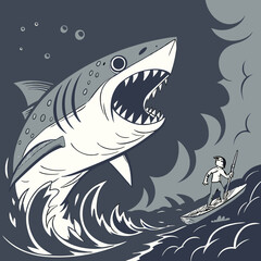  Giant fish monster in bold vector artwork, detailed and dynamic