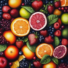 Naklejka premium A selection of colorful fruits arranged together in a tight shot