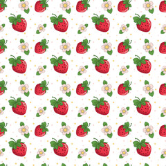 Strawberry seamless pattern. Repeating pattern with strawberries. Summer pattern on transparent  background. Juicy red seamless strawberries with flowers