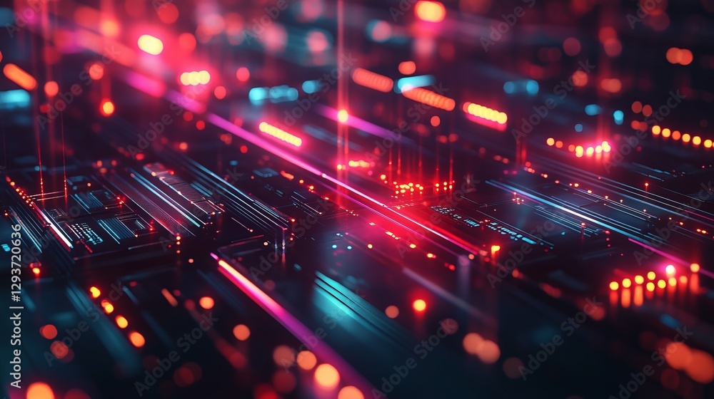 Poster abstract futuristic technology background red neon lines digital circuit board pattern graphic desig