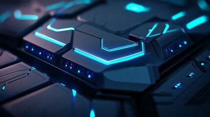 Abstract Futuristic Technology Background Dark Blue Neon Glowing Lines Modern Design Digital Art Sci Fi Panel Interface High Tech Cyberpunk Electric  