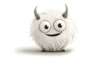 A white monster with horns and a big smile