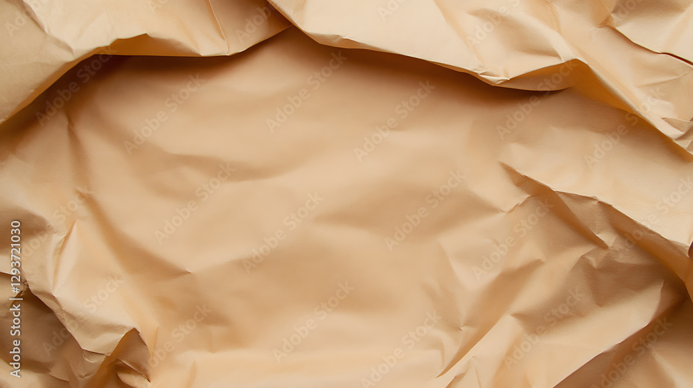 Poster abstract background of light brown paper with crumpled surface creating textured, light and shadow i