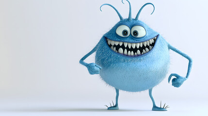 A blue monster with big teeth and a big smile
