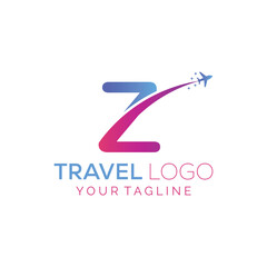 Letter Z Travel Logo Design with plane. Icon of Z for travel agency logo design.
