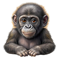 Obraz premium Adorable Baby Gorilla Portrait Digital Painting Wildlife Art Cute Ape gray hair eyes face hand paws 