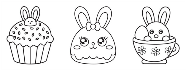 Cute bunny-themed desserts in a whimsical style, perfect for Easter celebrations.