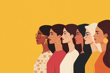 A group of women standing side by side in a row, possibly for a photo shoot or an event