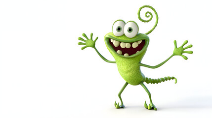 Fototapeta premium A green monster with a big smile on its face is standing on a white background