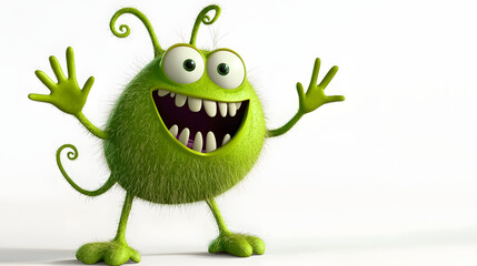 A green monster with big eyes and a big smile