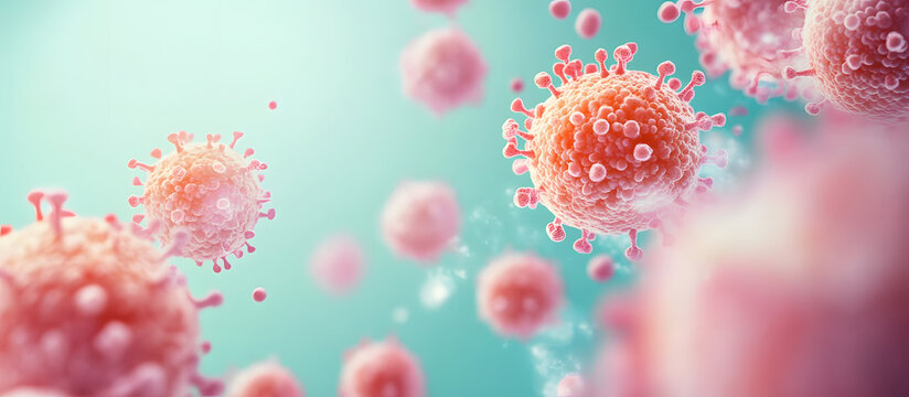 Rendering of a 3D concept for an oncology treatment that kills cancer cells isolated pastel background Copy space