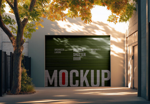 Large Industrial Outdoor Roller Shutter Gate Garage Door Mockup for Advertising & Branding Display