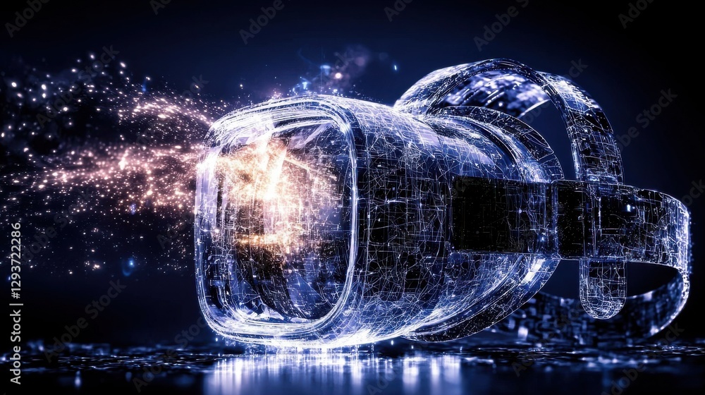 Poster futuristic digital wireframe sphere with neon illumination and glowing connections showcasing advanc
