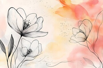 Drawing of a flower with a pink background. The flower is drawn in black and white. The drawing has a serene and calming mood