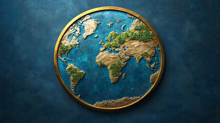 Intricate Fantasy Banner Depicting a Detailed World Map With Lush Greenery and Blue Oceans on a Textured Background