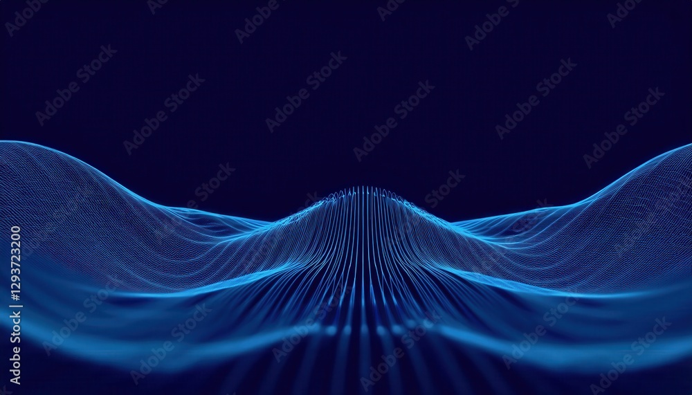Aufkleber abstract digital blue wave lines with glowing neon grid dots, futuristic 3d network design for techn