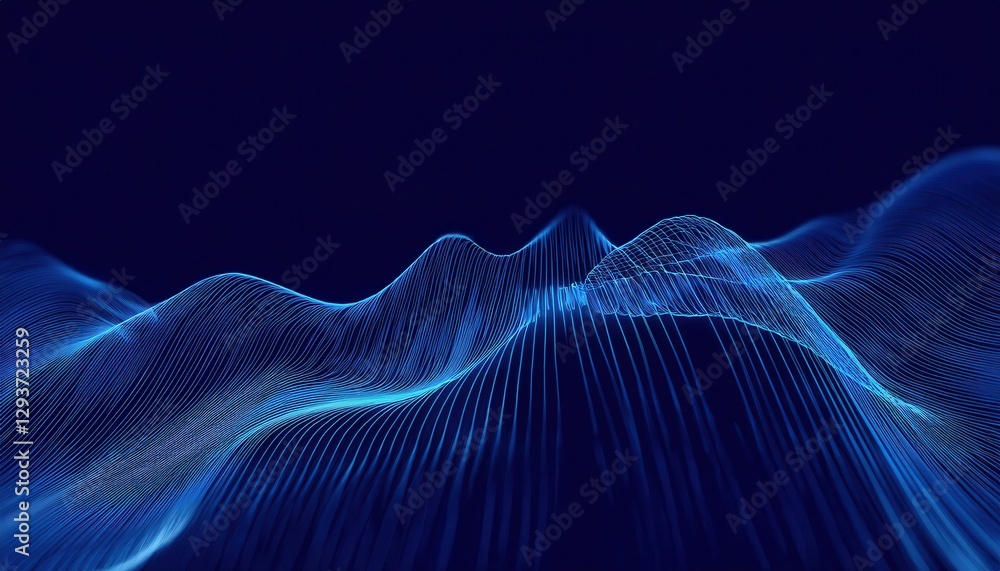 Aufkleber abstract digital blue wave lines with glowing neon grid dots, futuristic 3d network design for techn
