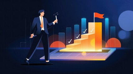 Fototapeta premium business man and graph