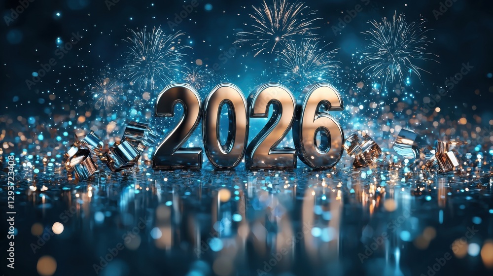Poster breathtaking fireworks exploding in a vibrant city skyline marking the joyous arrival of the new yea