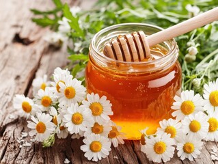 Blooming Roman Chamomile and Wildflowers with Pollen in garden