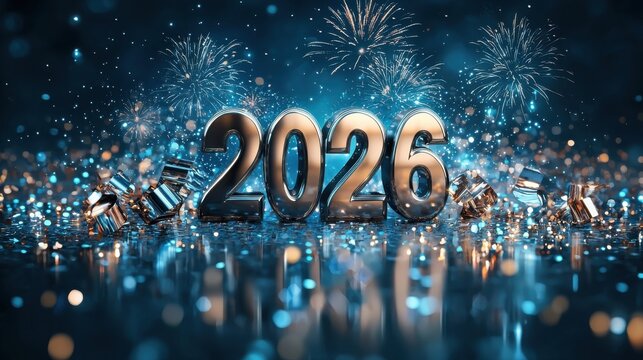 Breathtaking fireworks exploding in a vibrant city skyline marking the joyous arrival of the new year 2026 with a captivating display of light color and energy