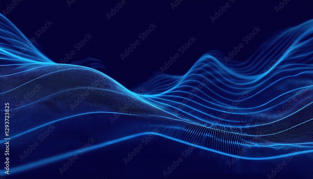 Poster abstract digital blue wave lines with glowing neon grid dots, futuristic 3d network design for techn