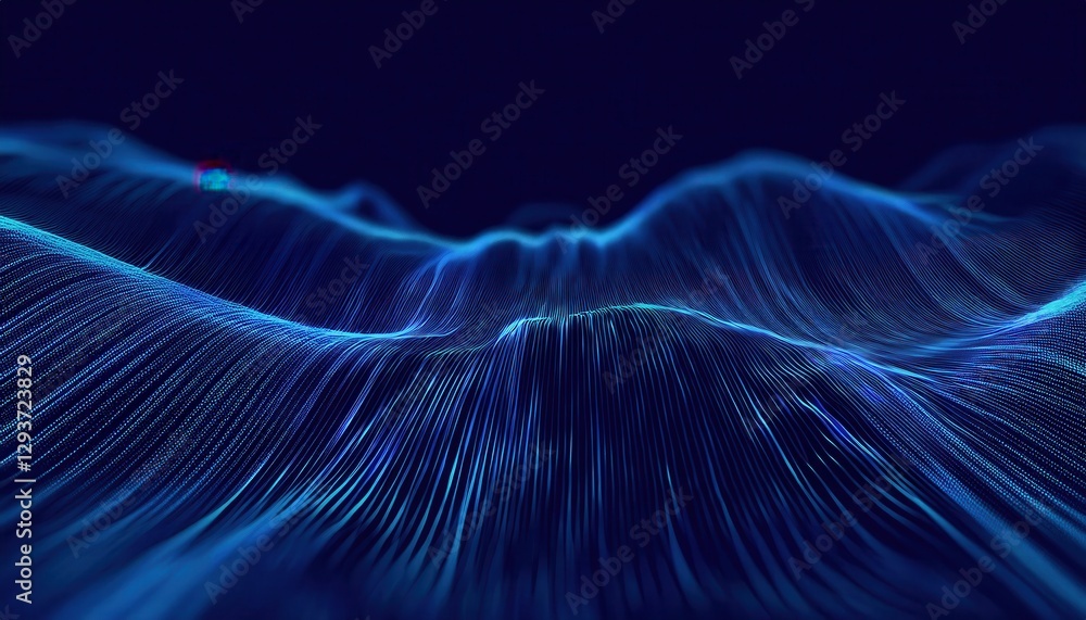 Aufkleber abstract digital blue wave lines with glowing neon grid dots, futuristic 3d network design for techn