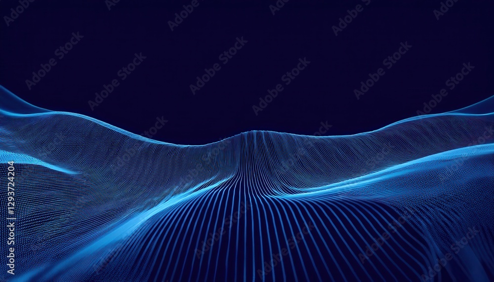 Aufkleber abstract digital blue wave lines with glowing neon grid dots, futuristic 3d network design for techn